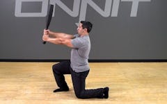 Steel Club Exercise: Alternating Flag Press Lunge
