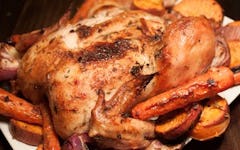 Garlic Herb Roasted Chicken with Sweet Potatoes and Red Onions Recipe