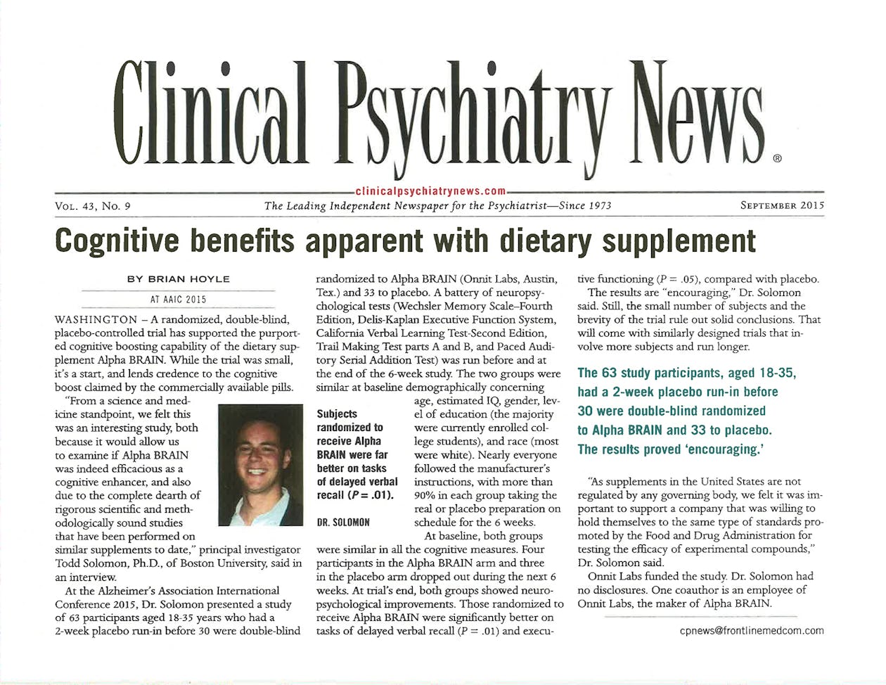 Study Links Dietary Supplement To Brain >> Clinical Psychiatry News Links Alpha Brain To Cognitive Benefits Study Links Dietary Supplement To Brain >> Clinical Psychiatry News Links Alpha Brain To Cognitive Benefits