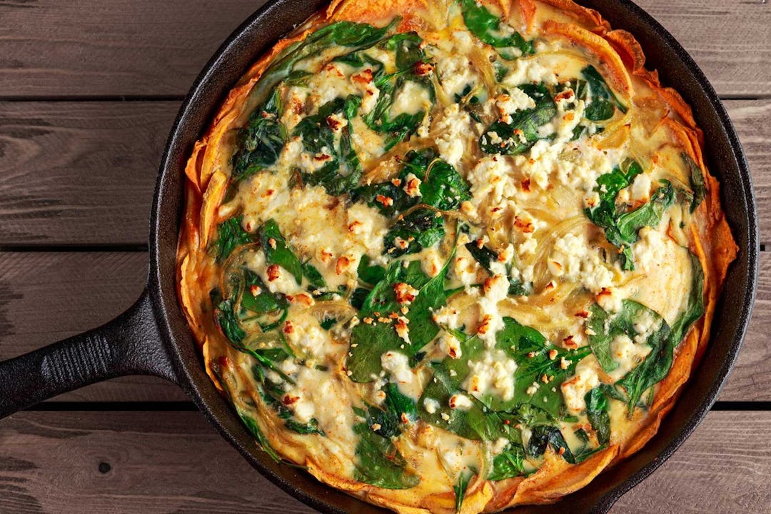 Sweet Potato Crusted Sausage & Spinach Quiche